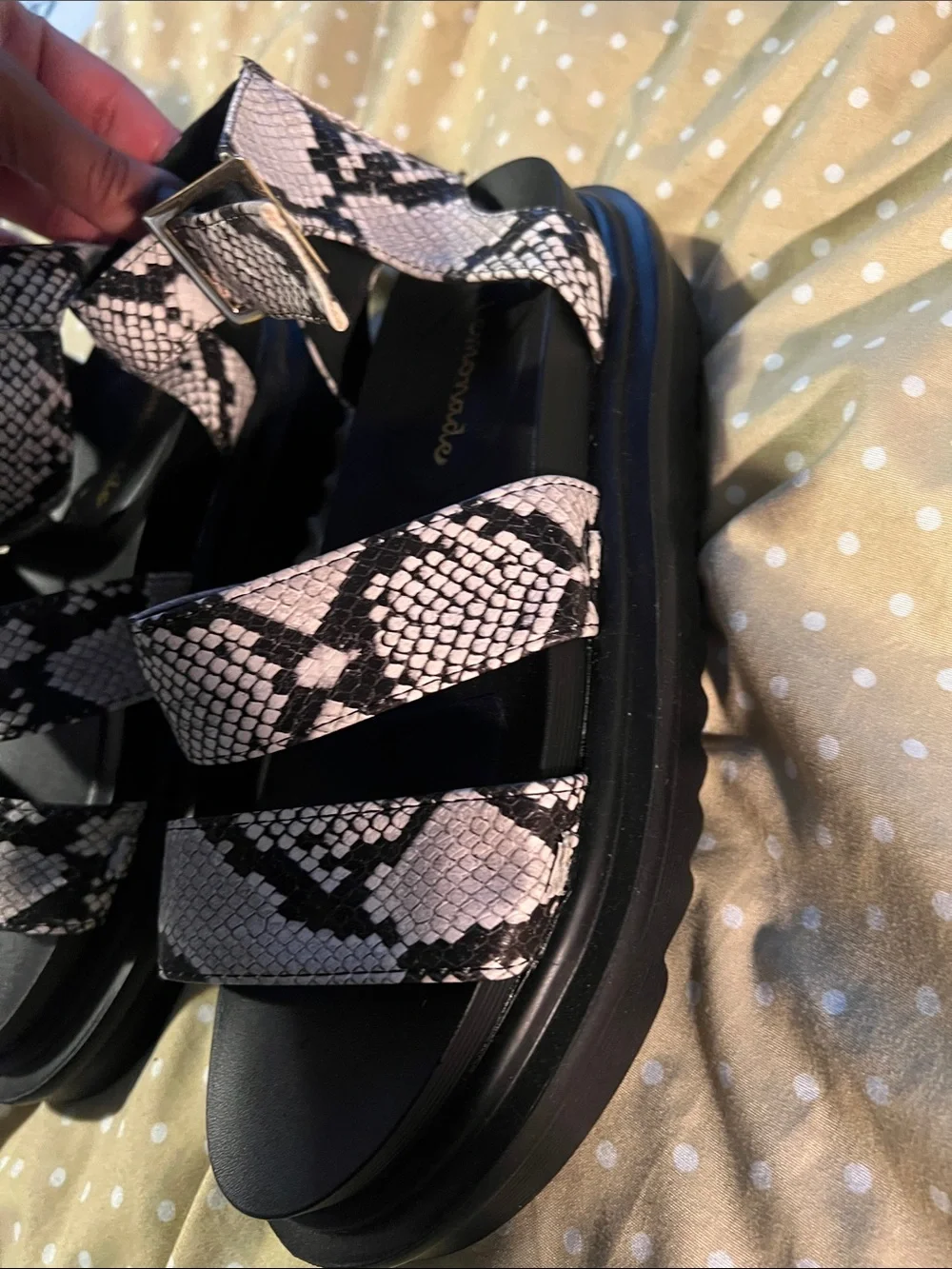 Snake-Print Platform Ankle-Strap Sandals - Pink/Black